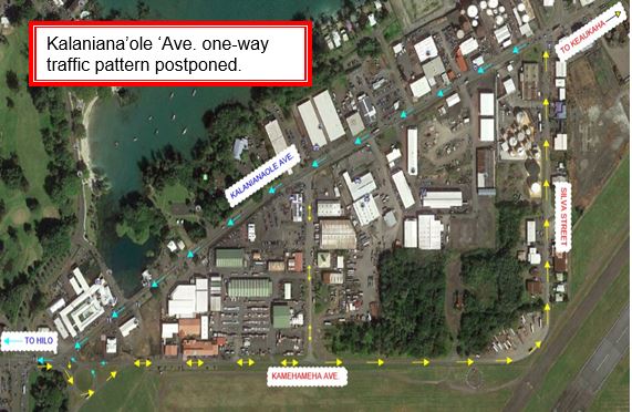 Kalaniana'ole Ave. One-way traffic pattern postponed.