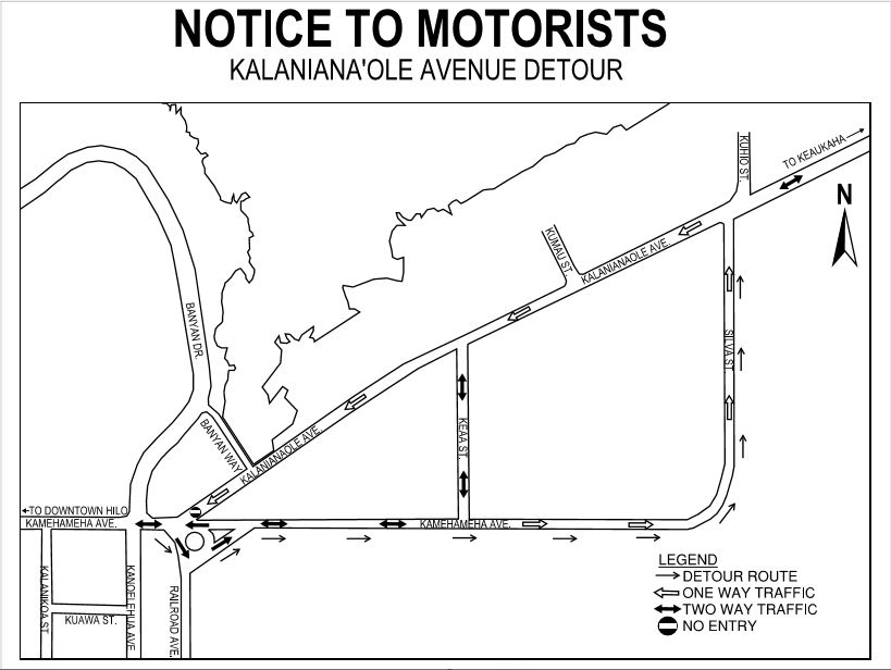 Kalanianaole Ave Detour Map in effect 4.13.2020