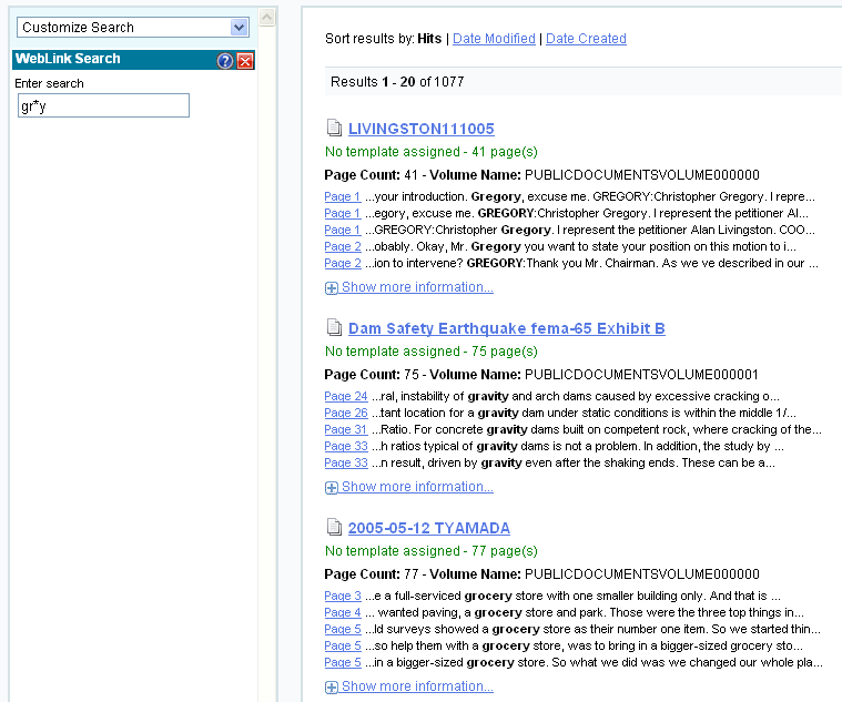 Laserfiche Weblink search example screenshot