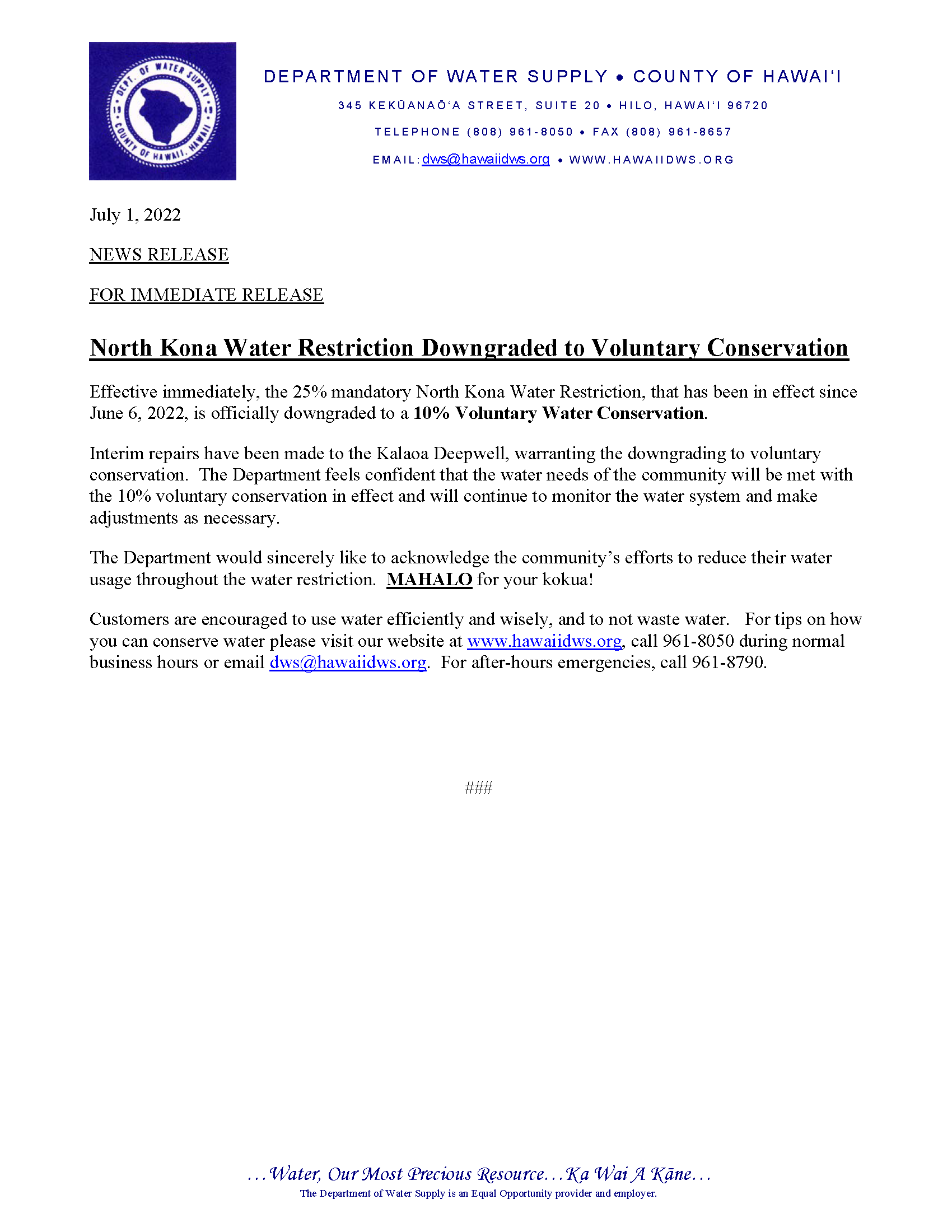 Attachment 1.8 North-Kona-Water-Restriction-Downgraded-to-Voluntary-Conservation